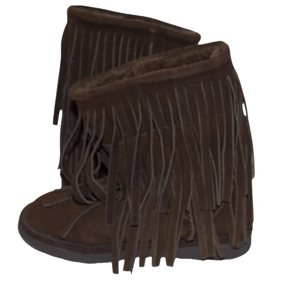 Minnetonka Brown Suede Fringe Boots 6 Boho Western Nomadic Festival Cozy - Picture 8 of 11